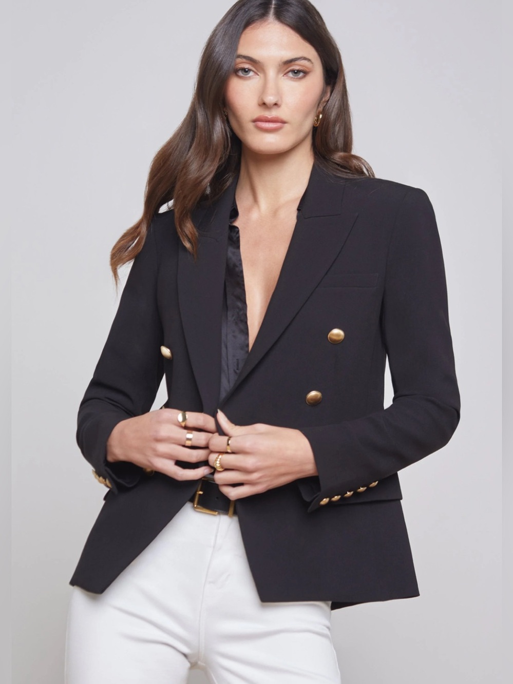 L’Agence Kenzie blazer jacket black gold buttons